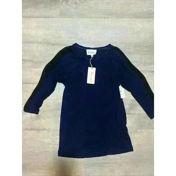 Two by Vince Camuto Stretchy Top Blouse Size Small Black/Blue Sheer 3/4 Sleeves - Picture 1 of 8